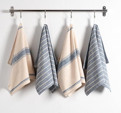 Natural Cotton Dish Towels for Rustic Kitchens | Set of 4 Navy | Soft & Absorbent