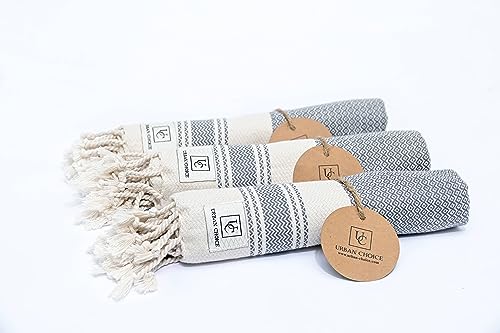 3 Pack Gray 100% Cotton Turkish Kitchen & Bathroom Towels with Loop