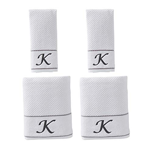 SKL Home White Monogram K Initial Bath and Hand Towel Set - 4 Pack