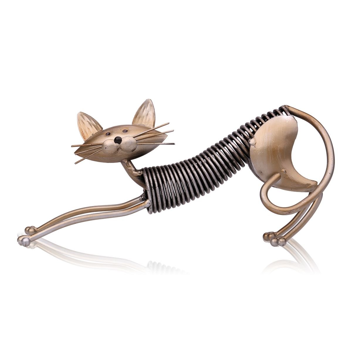 Handcrafted Metal Cat Spring Sculpture for Home Decoration