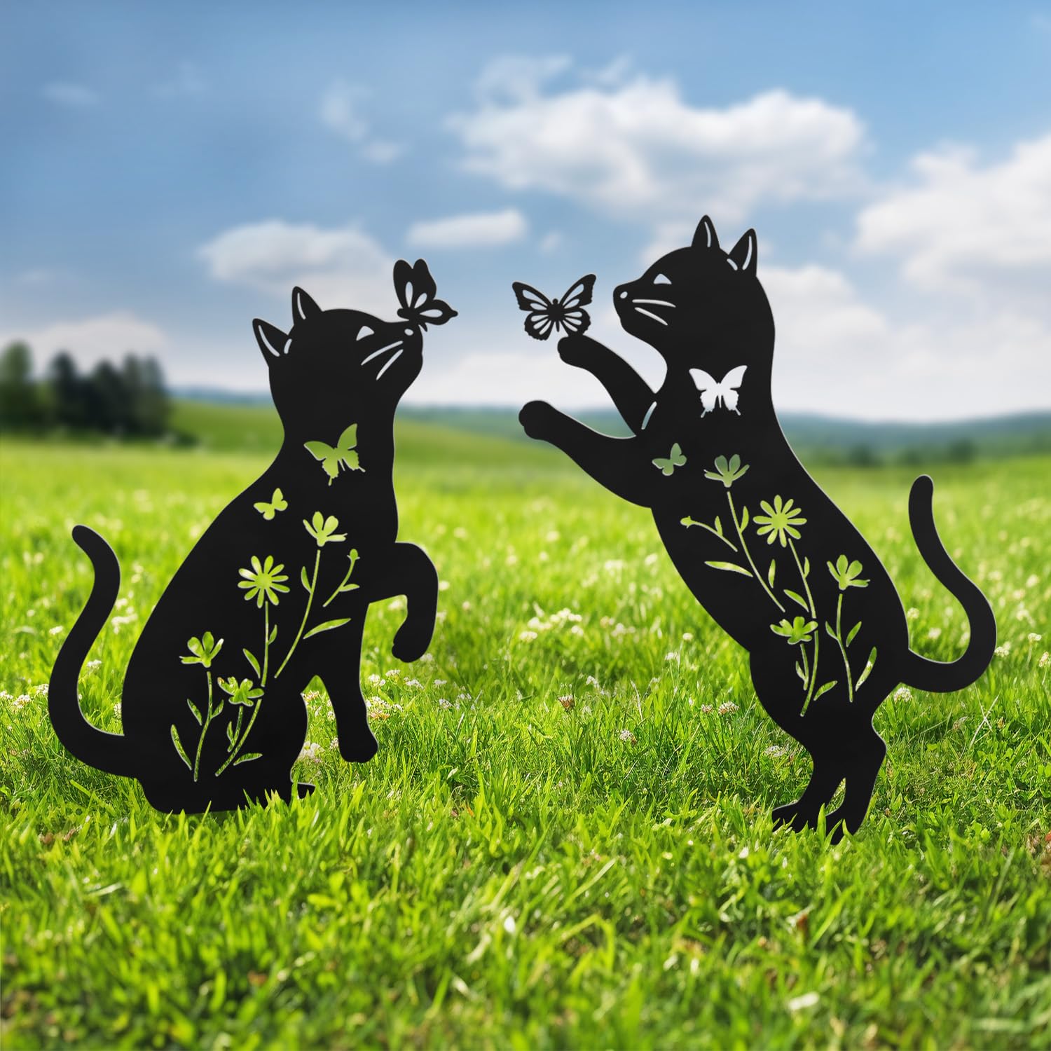 Black Cat Garden Stakes for Outdoor Decor, Set of 2