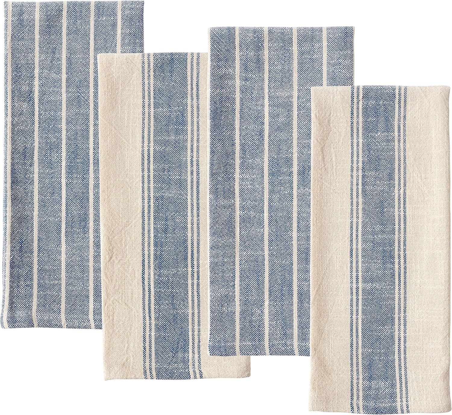 Natural Cotton Dish Towels for Rustic Kitchens | Set of 4 Navy | Soft & Absorbent